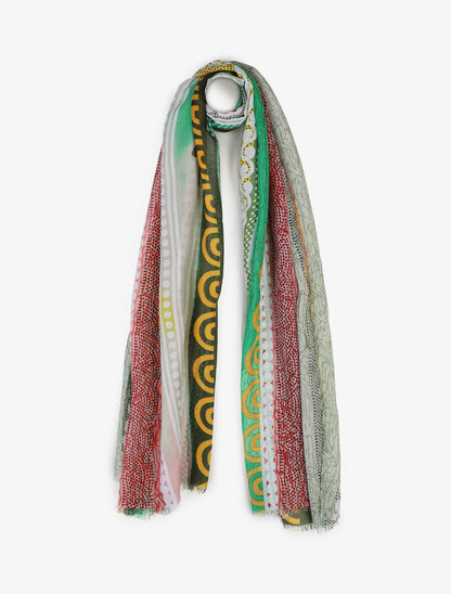 Foulard effiloché imprimé ethnique - Vert - 4