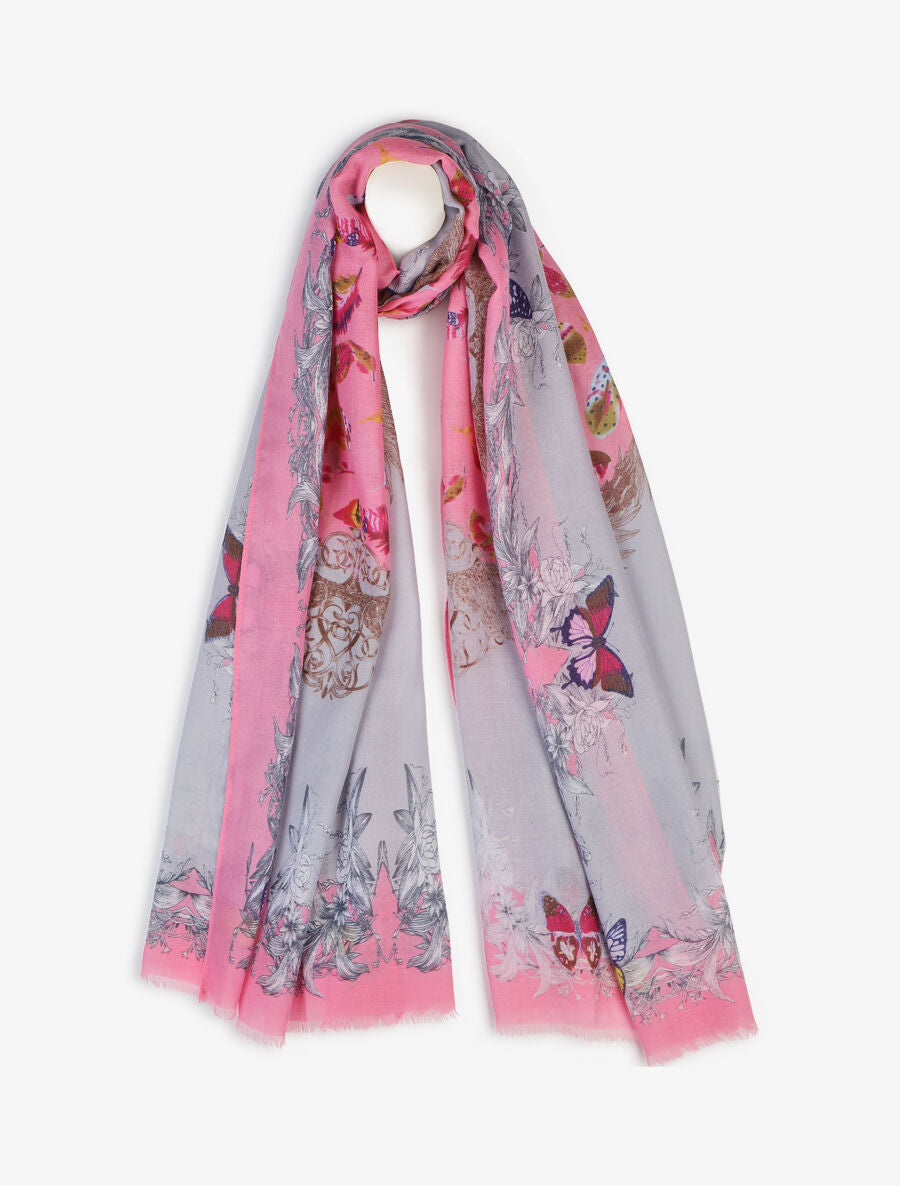 Foulard imprimé papillons - Rose - 1