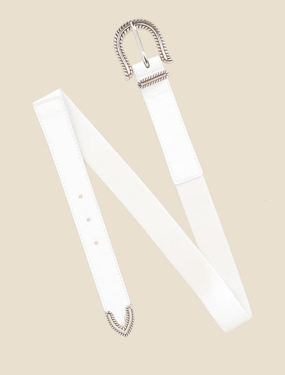Ceinture bi-matière à boucle classique - Blanc - 1