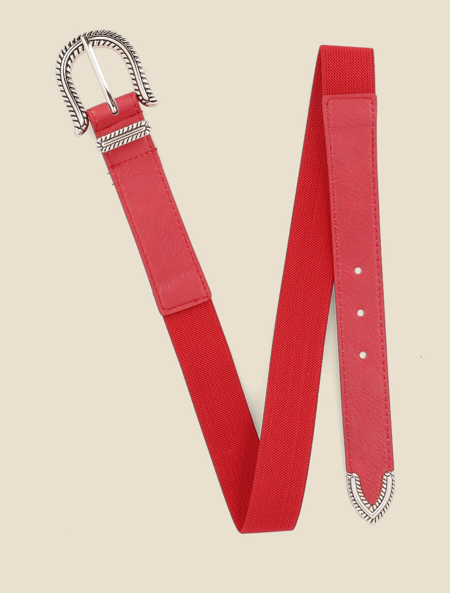 Ceinture bi-matière à boucle classique - Rouge - 3