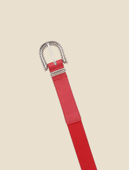Ceinture bi-matière à boucle classique - Rouge - 2