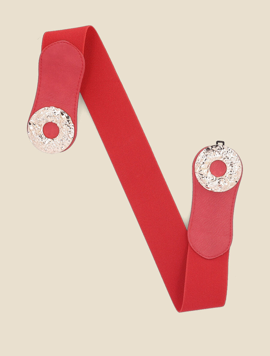 Ceinture élastiquée à double boucles effet froissé - Rouge - 1