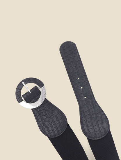 Ceinture effet croco à boucle ronde - Noir - 2