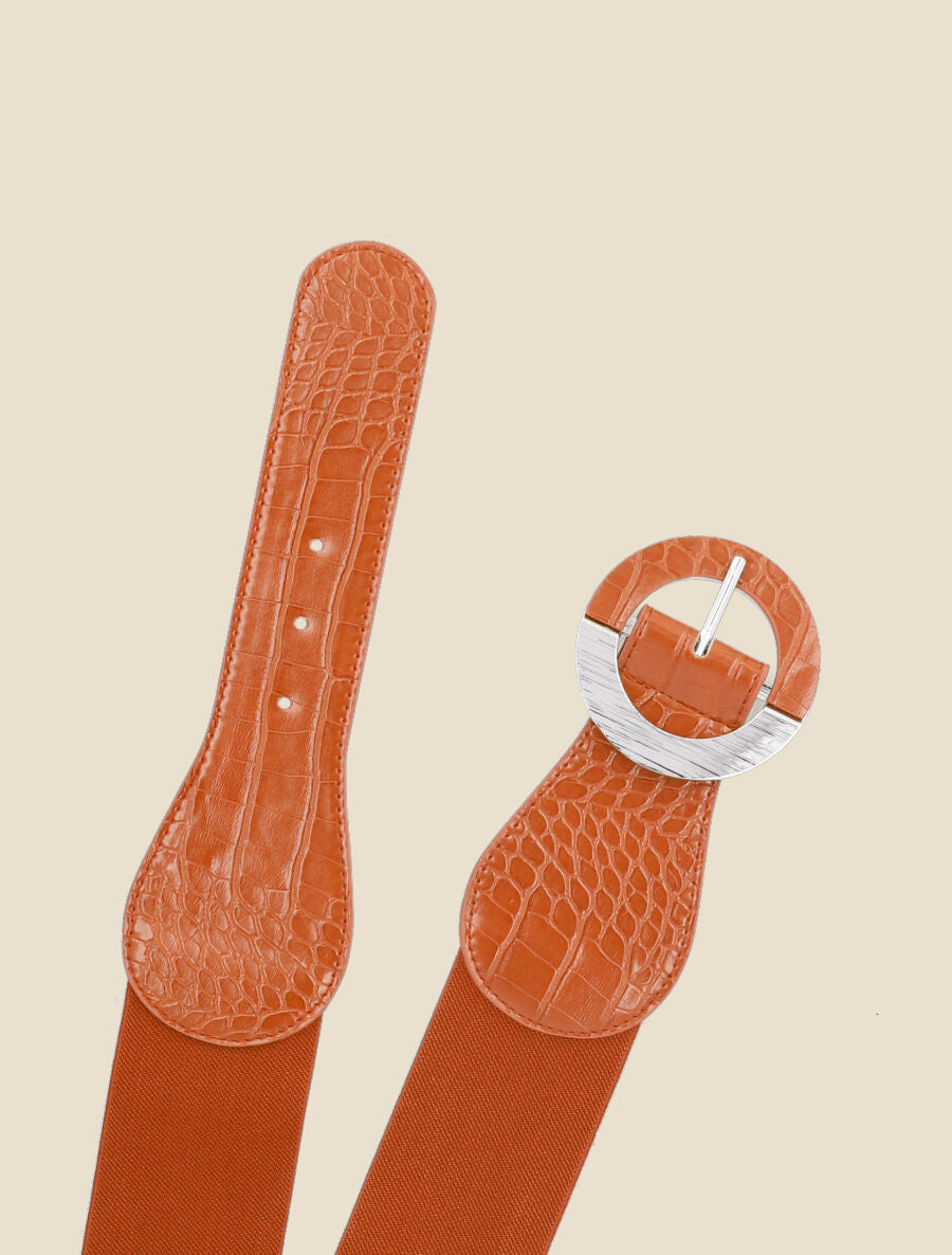Ceinture effet croco à boucle ronde - Orange - 2