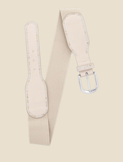 Ceinture bi-matière à détail cloutés - Beige - 1