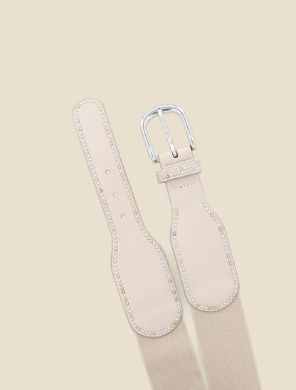 Ceinture bi-matière à détail cloutés - Beige - 2
