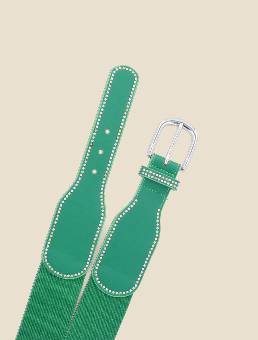 Ceinture bi-matière à détail cloutés - Vert - 2