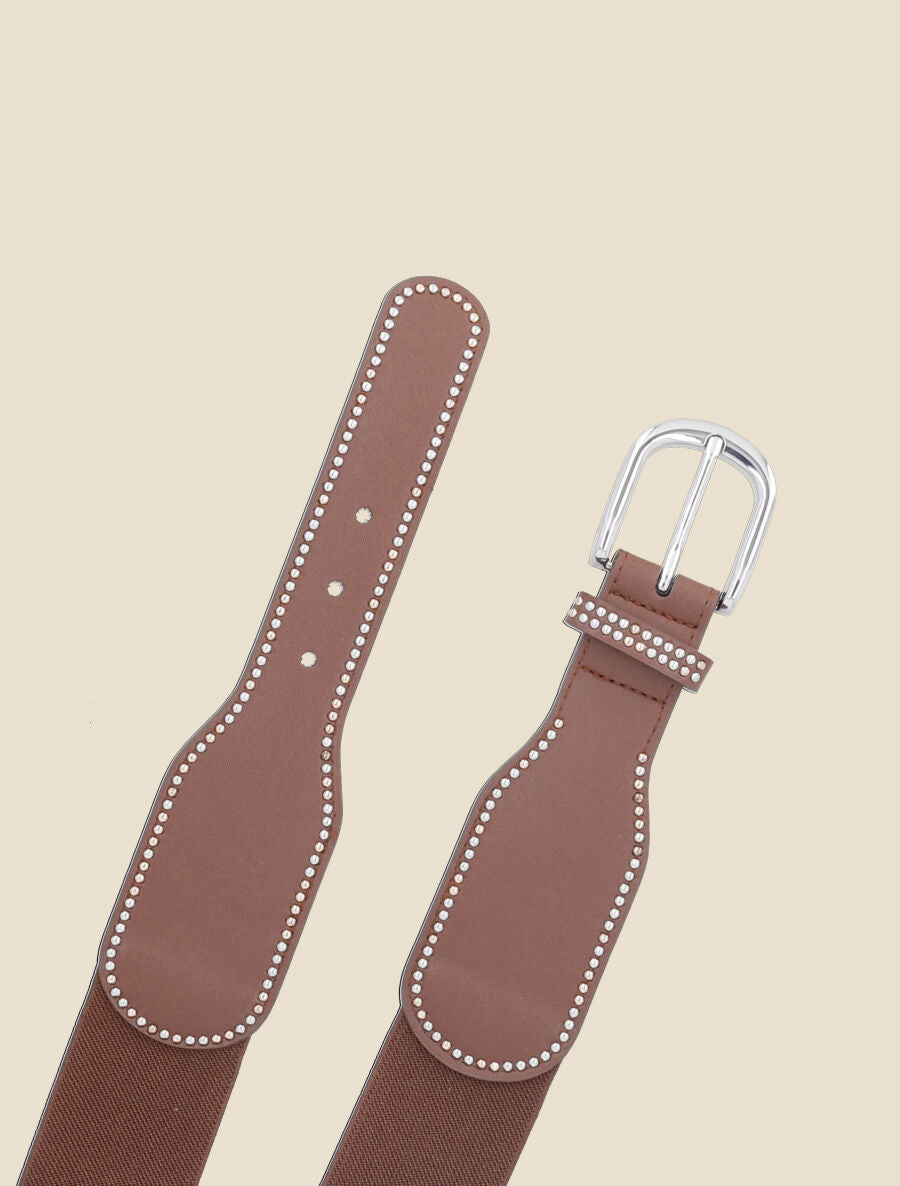 Ceinture bi-matière à détail cloutés - Marron - 2