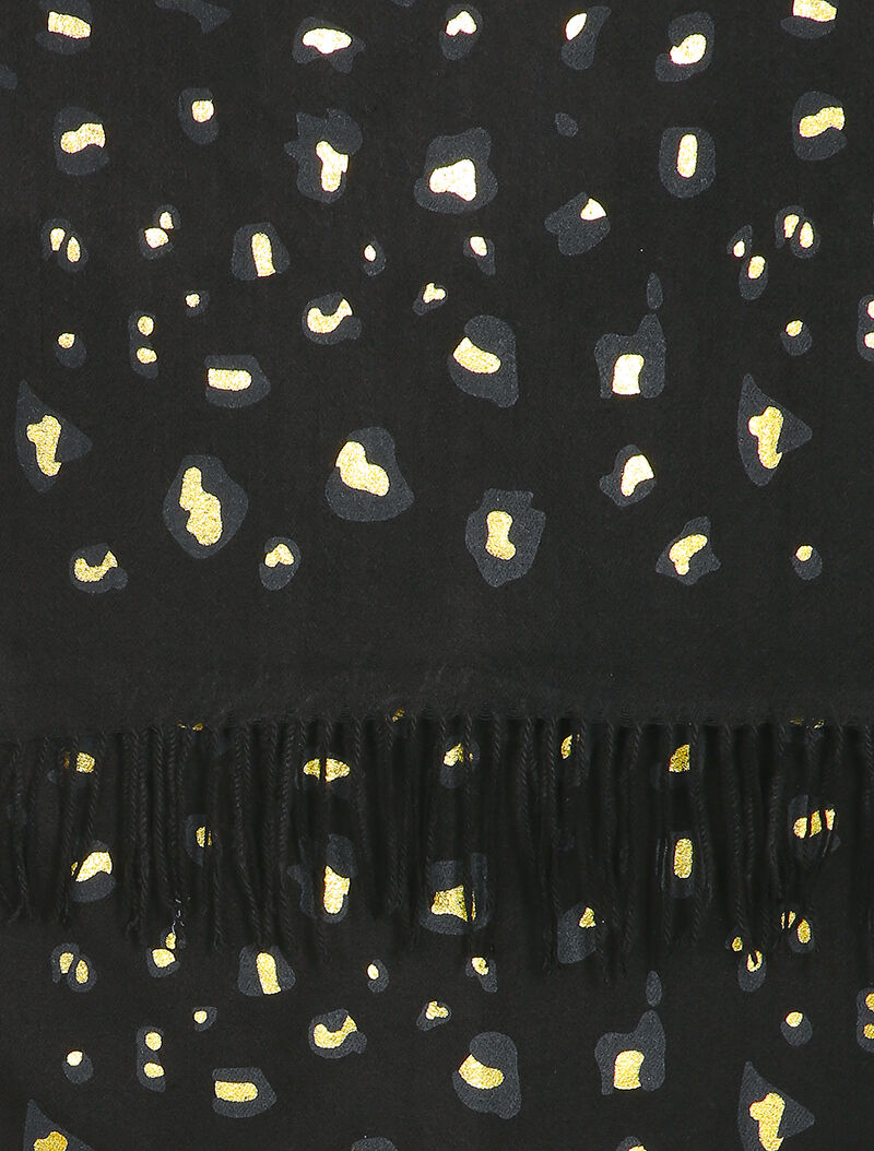 Echarpe à imprimé léopard lamé et franges - Noir - 2