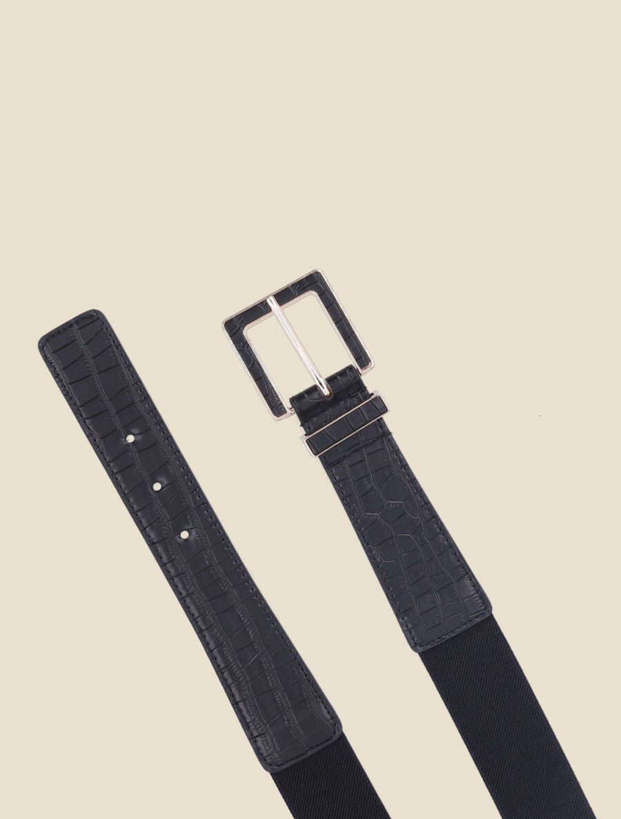 Ceinture bi-matière effet croco - Noir - 2