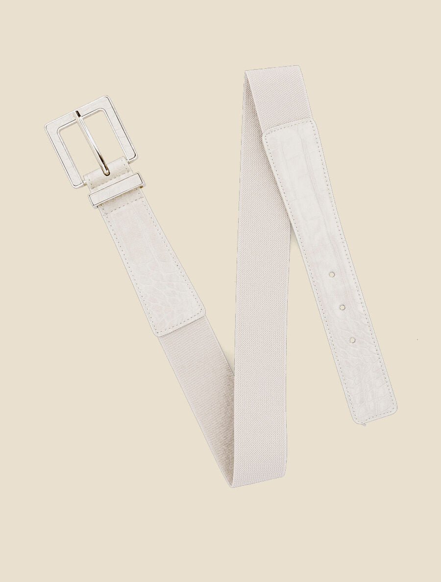 Ceinture bi-matière effet croco - Beige - 3