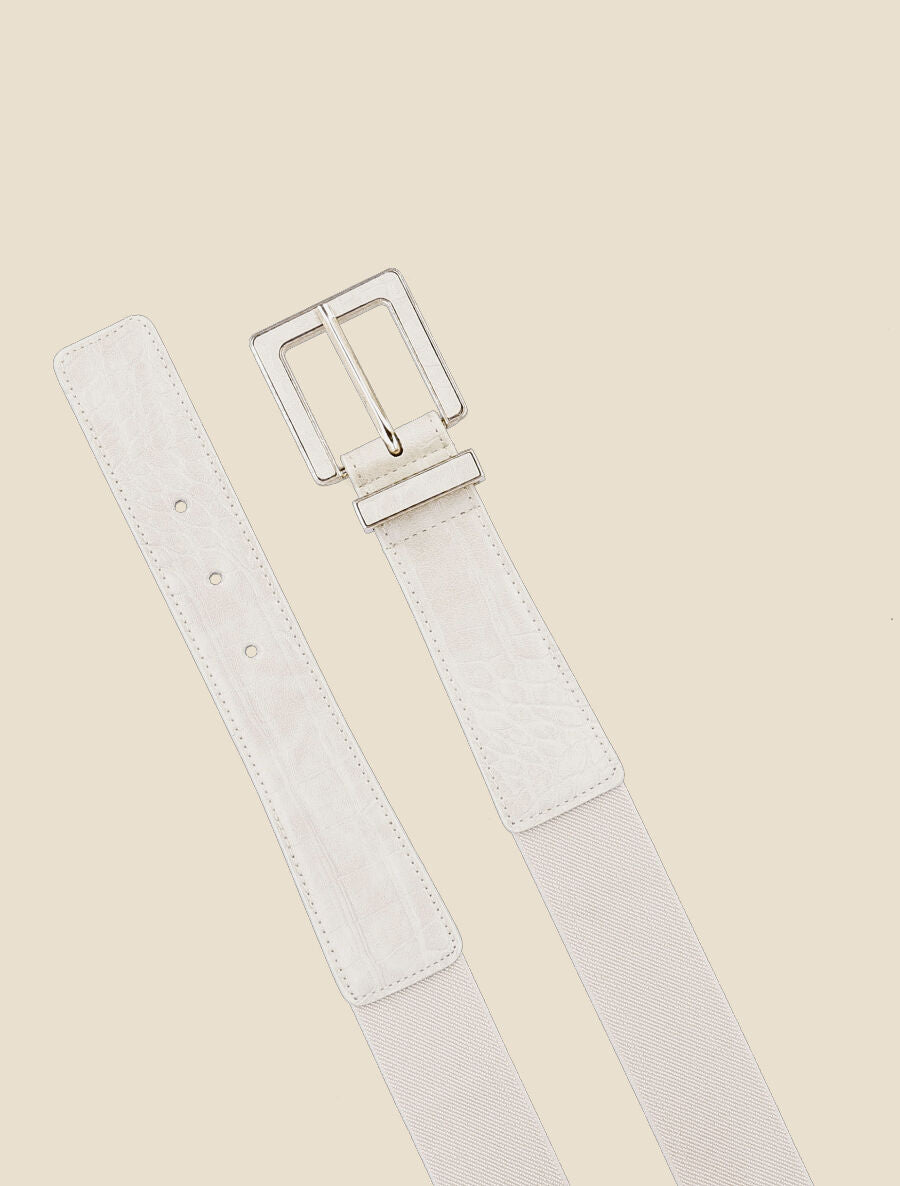 Ceinture bi-matière effet croco - Beige - 2