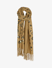 Echarpe à imprimé léopard lamé et franges - Camel - 3