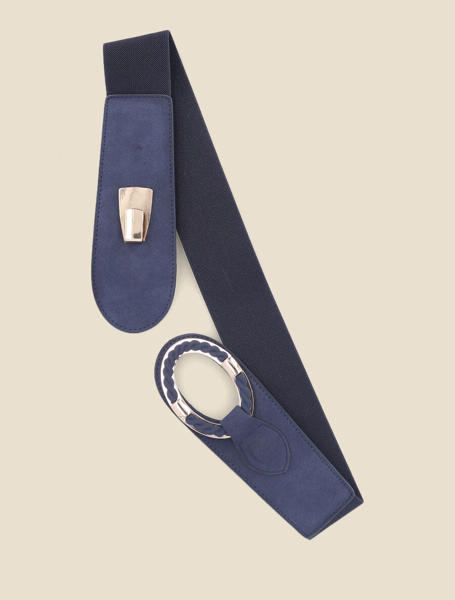 Ceinture bi-matière à boucle tressée - Marine - 3