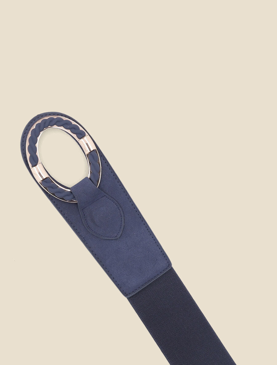 Ceinture bi-matière à boucle tressée - Marine - 2