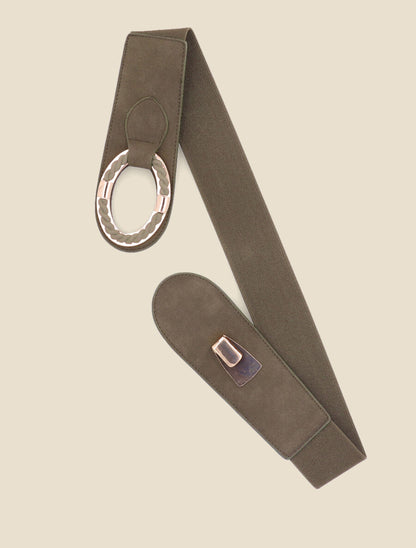 Ceinture bi-matière à boucle tressée - Kaki - 1