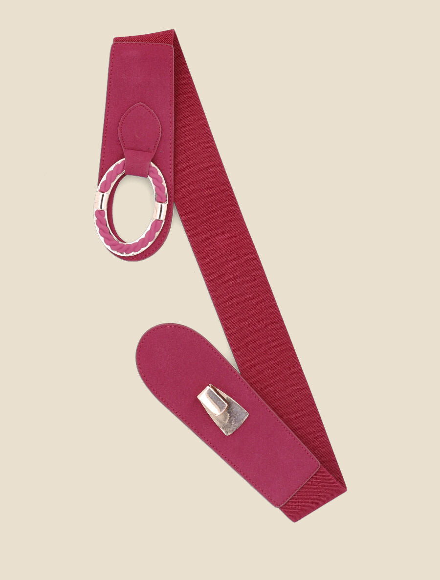Ceinture bi-matière à boucle tressée - Fushia - 1
