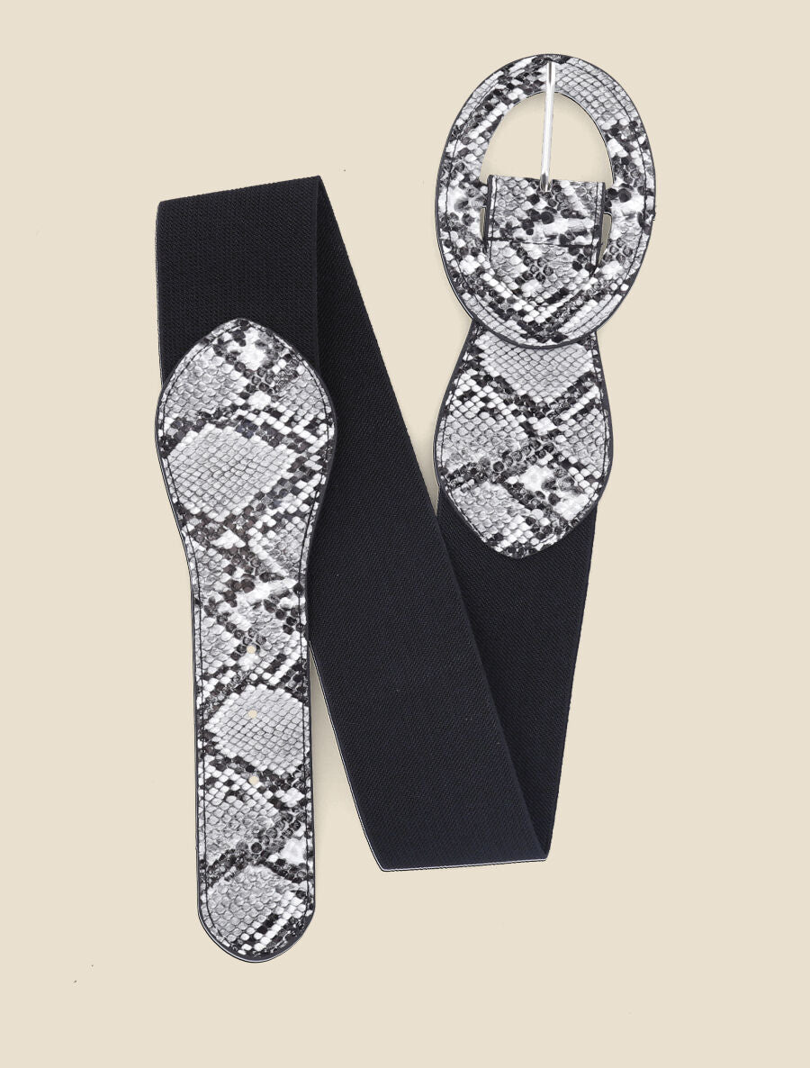 Ceinture bi-matière à boucle imprimé python - Gris - 1