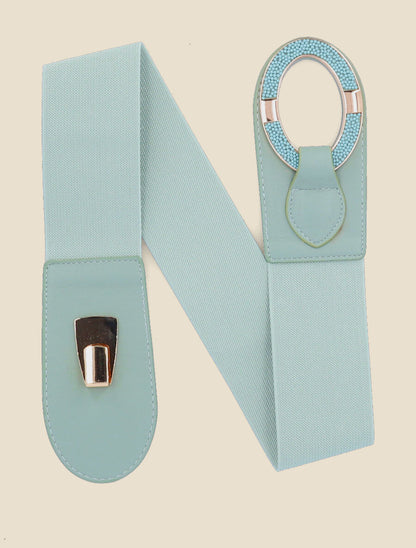 Ceinture bi-matière à boucle ornée de perles - Vert d&