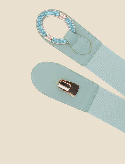 Ceinture bi-matière à boucle ornée de perles - Vert d&