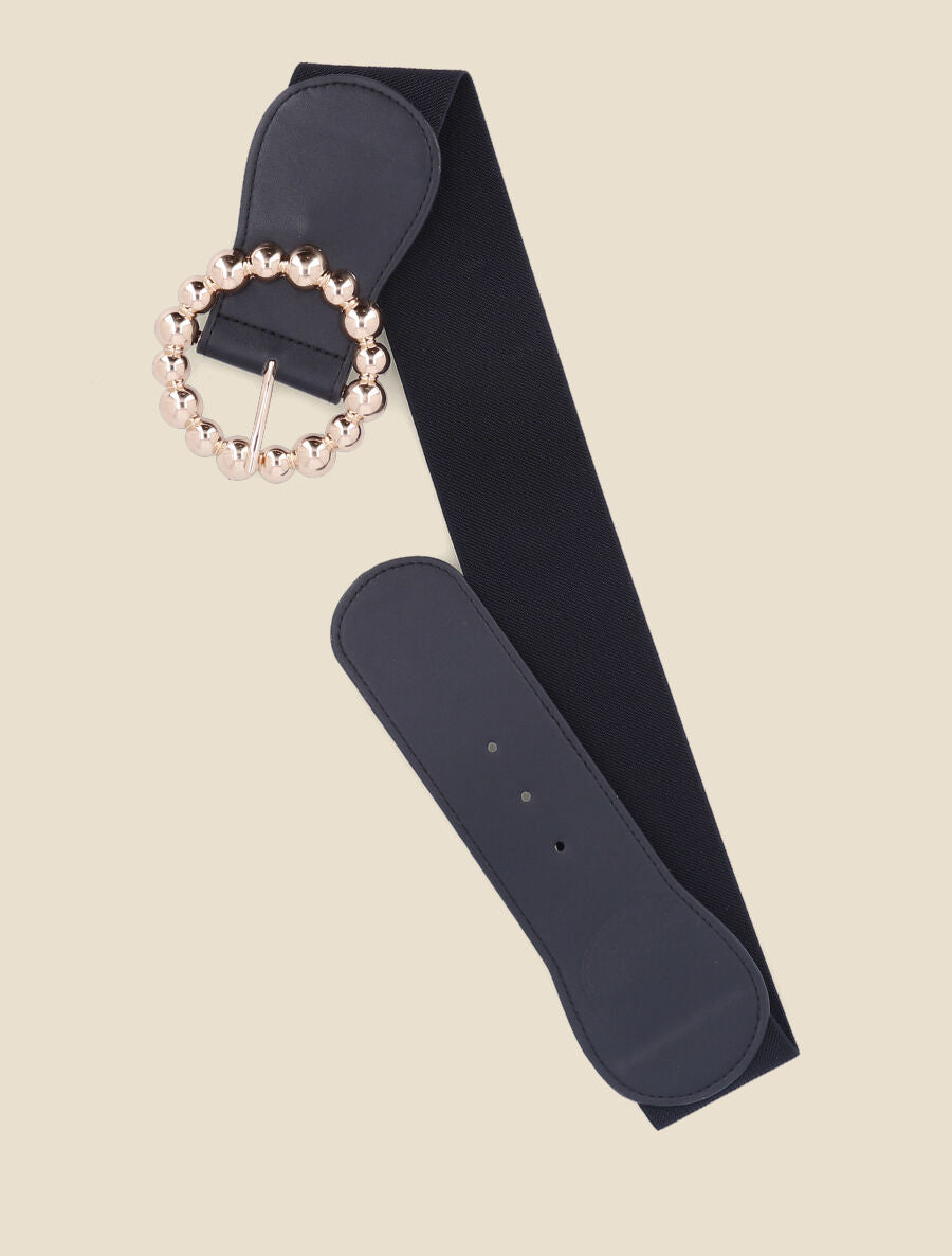 Ceinture élastiquée à boucle ronde à billes - Noir - 3