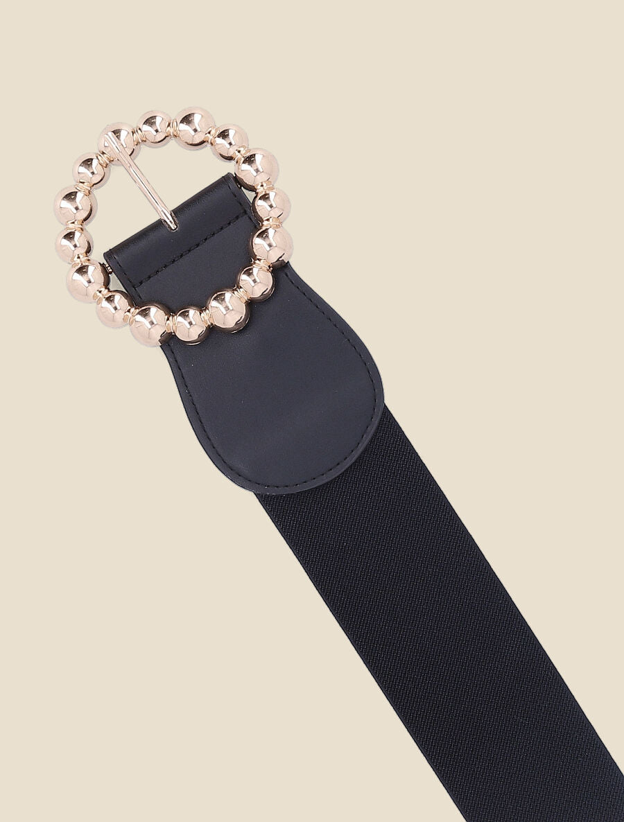 Ceinture élastiquée à boucle ronde à billes - Noir - 2