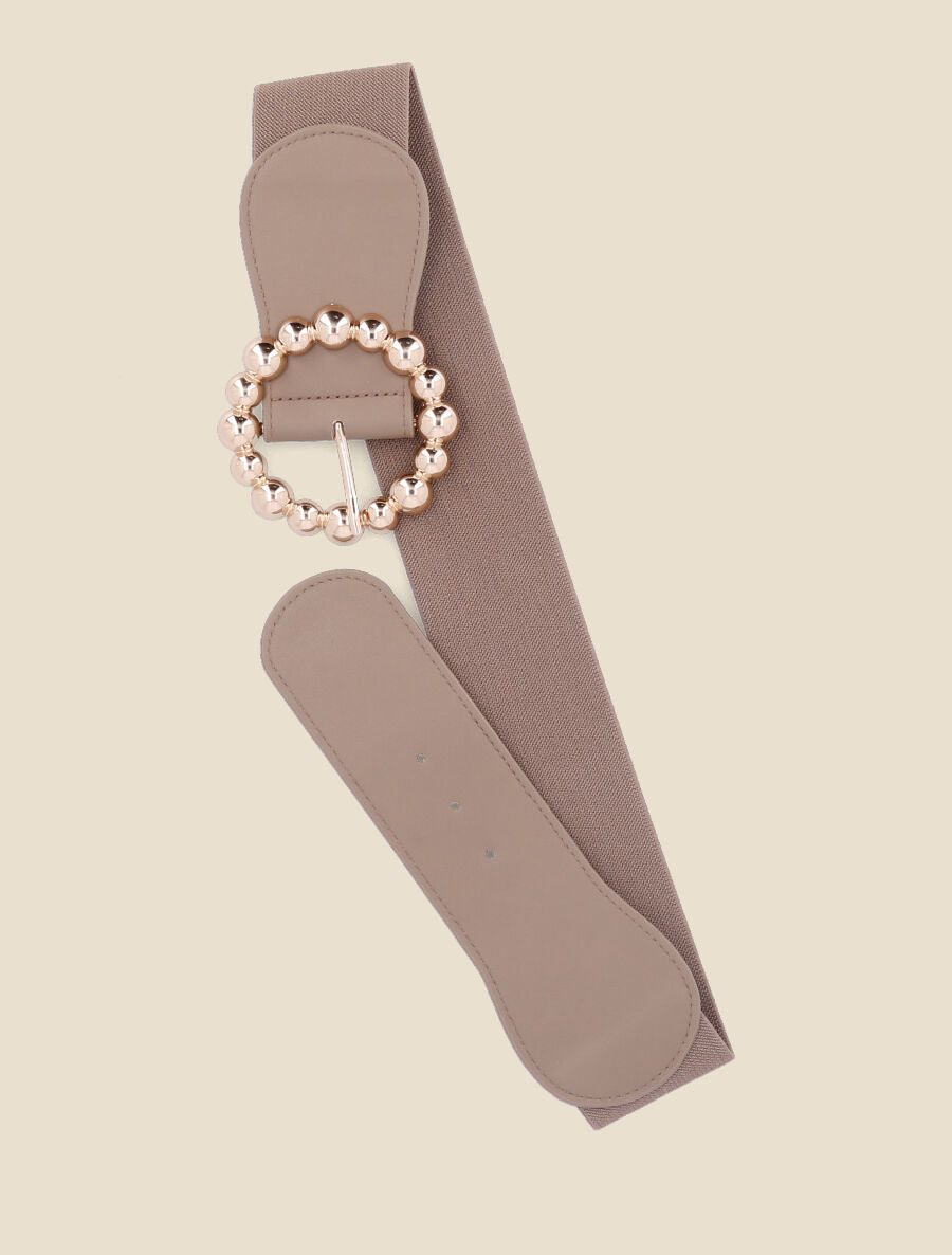 Ceinture élastiquée à boucle ronde à billes - Taupe - 1