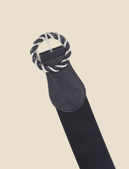 Ceinture élastiquée à boucle ronde effet entrelacé - Noir - 2