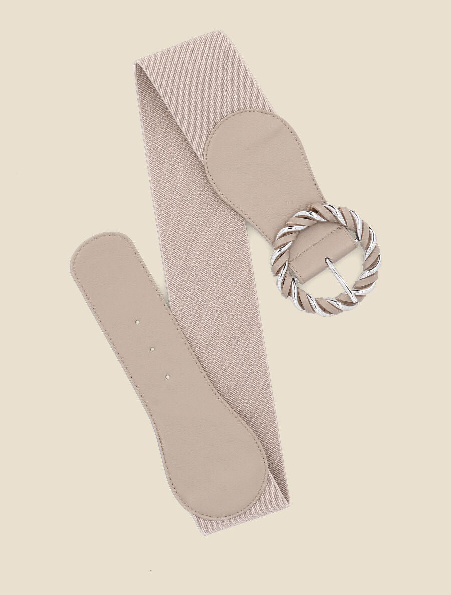 Ceinture élastiquée à boucle ronde effet entrelacé - Beige - 1
