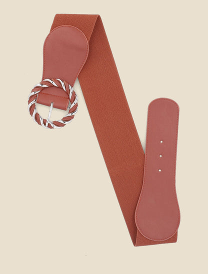 Ceinture élastiquée à boucle ronde effet entrelacé - Rouge - 3