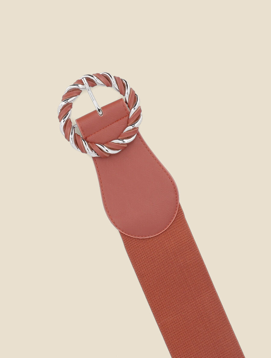 Ceinture élastiquée à boucle ronde effet entrelacé - Rouge - 2