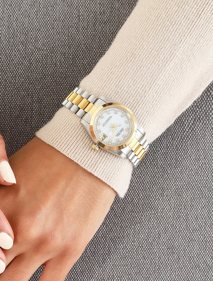 Montre métallique à strass - Or/argent - 1