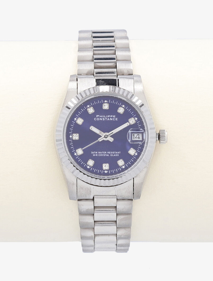 Montre en acier à strass - Bleu/argent - 2
