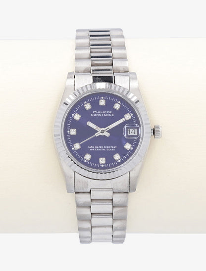 Montre en acier à strass - Bleu/argent - 2