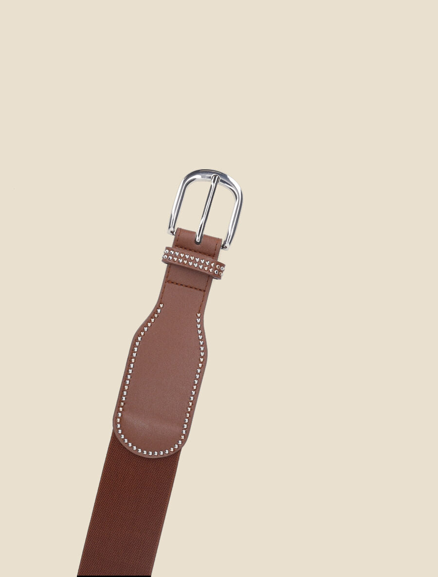 Ceinture élastiquée à clous - Marron - 2
