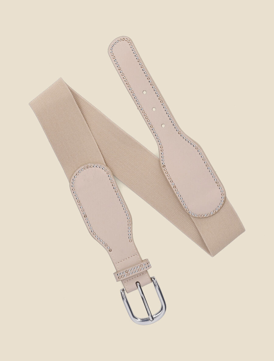 Ceinture élastiquée à clous - Beige - 1