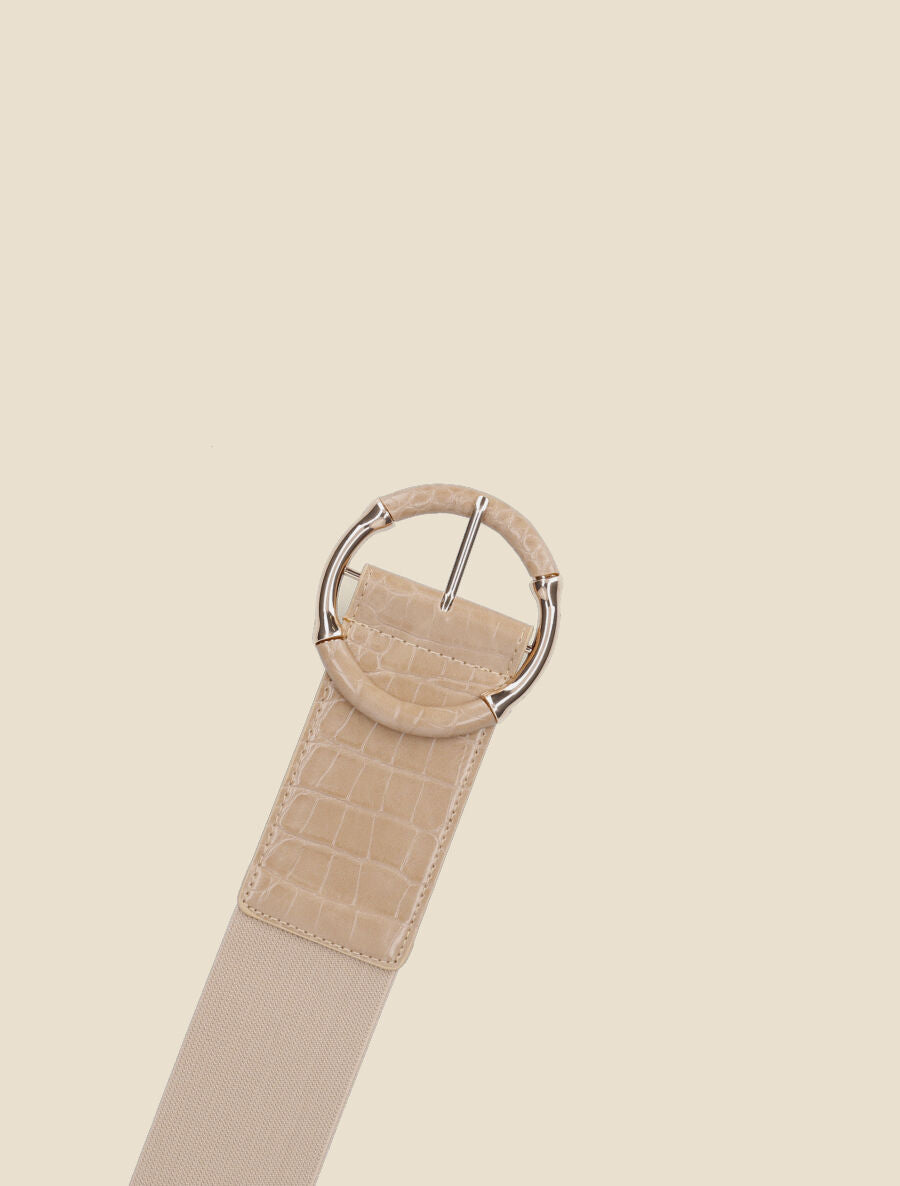 Ceinture croco à boucle ronde - Beige - 2