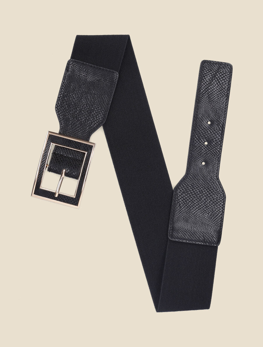 Ceinture python à boucle carrée - Noir - 1