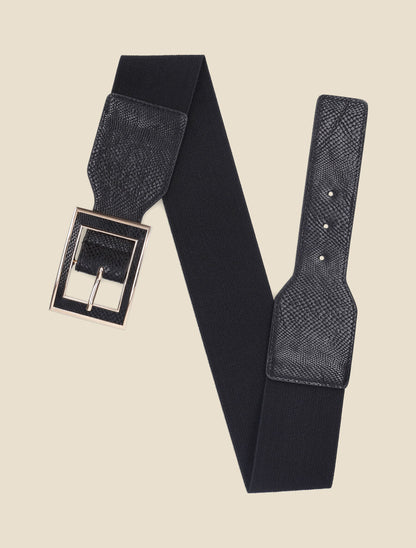 Ceinture python à boucle carrée - Noir - 1