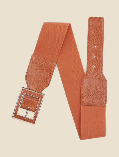 Ceinture python à boucle carrée - Camel - 1