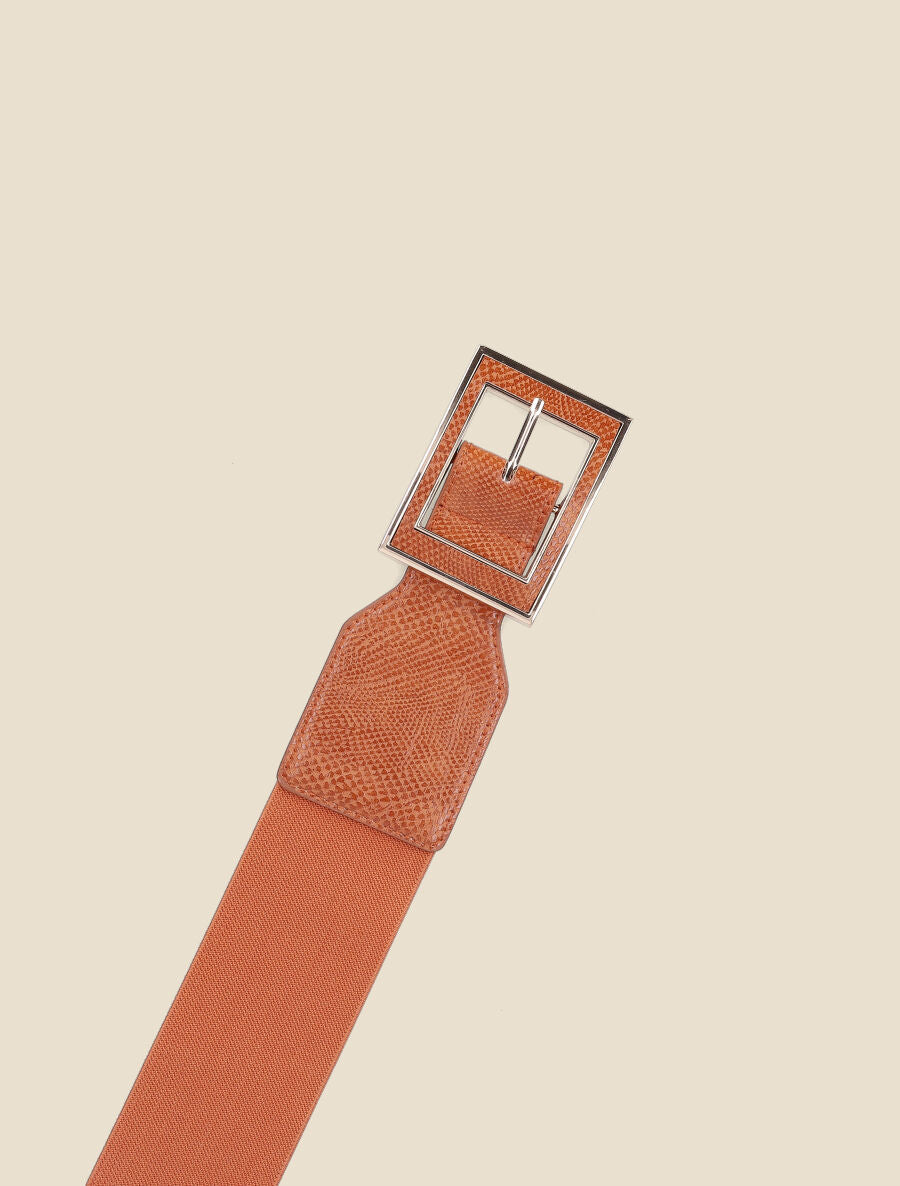 Ceinture python à boucle carrée - Camel - 2