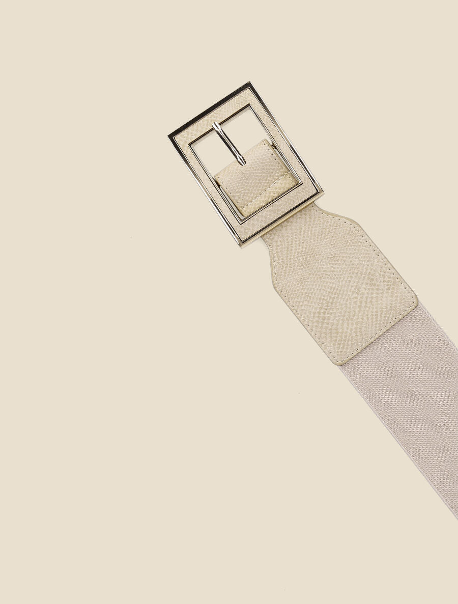 Ceinture python à boucle carrée - Beige - 2