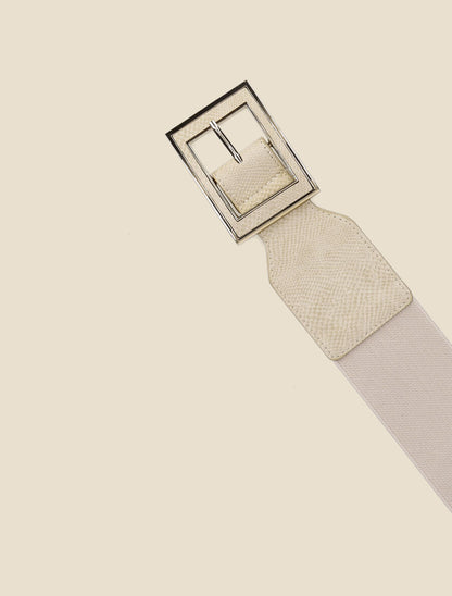 Ceinture python à boucle carrée - Beige - 2