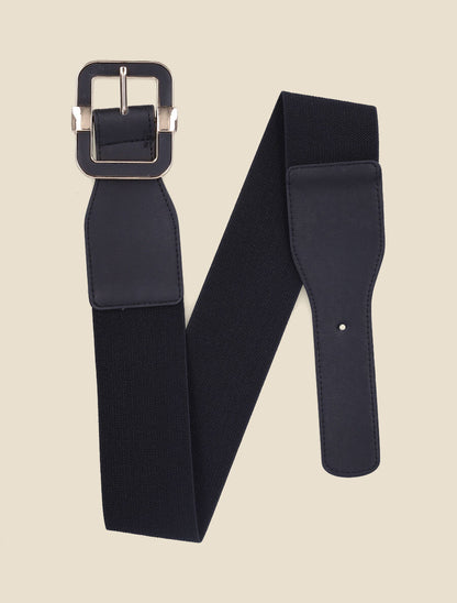 Ceinture stretch en simili à boucle carrée - Noir - 3