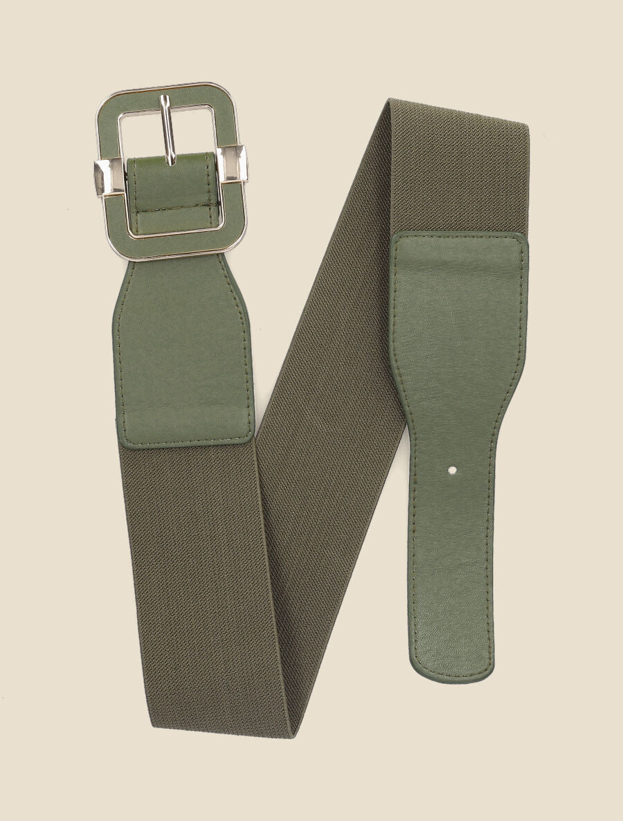 Ceinture stretch en simili à boucle carrée - Kaki - 3