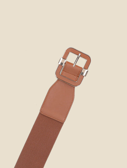 Ceinture stretch en simili à boucle carrée - Camel - 2