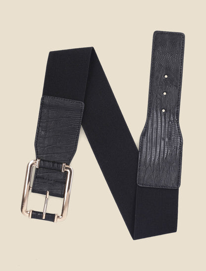 Ceinture effet python à boucle dorée - Noir - 1