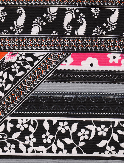 Foulard à imprimé multi-fleurs style patchwork et bords à pompons - Gris - 3