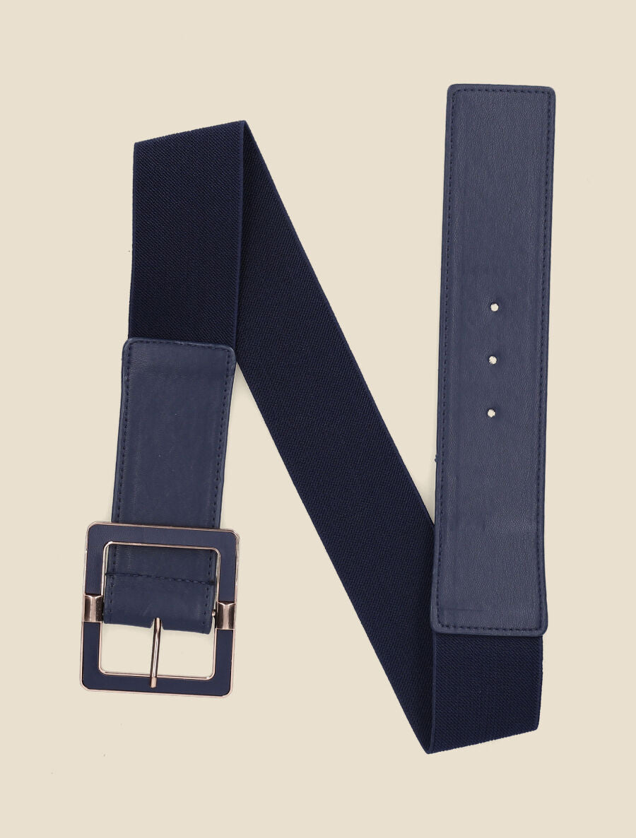 Ceinture en simili à grande boucle carrée - Marine - 3