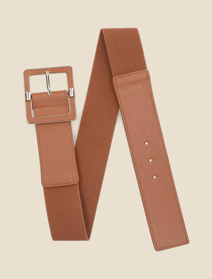 Ceinture en simili à grande boucle carrée - Camel - 1